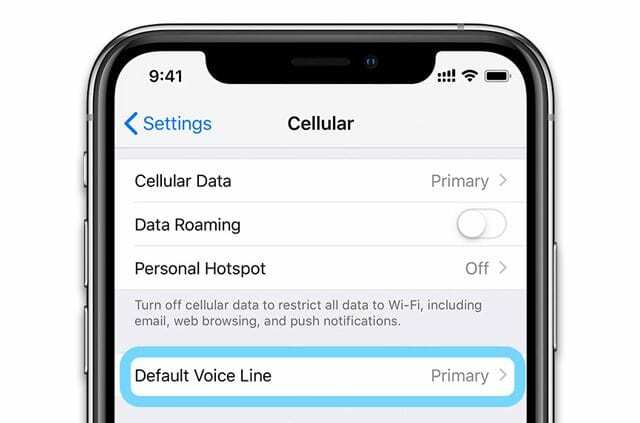 Vyberte Výchozí hlasovou linku pro eSim iPhone se dvěma SIM kartami