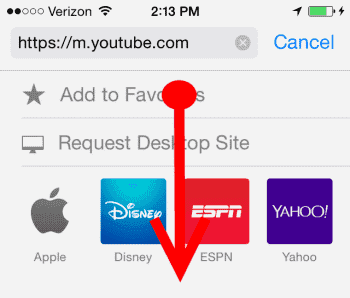 Deslizar la barra de direcciones de YouTube en iOS