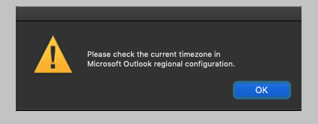 проверить текущую региональную конфигурацию часового пояса Microsoft Outlook