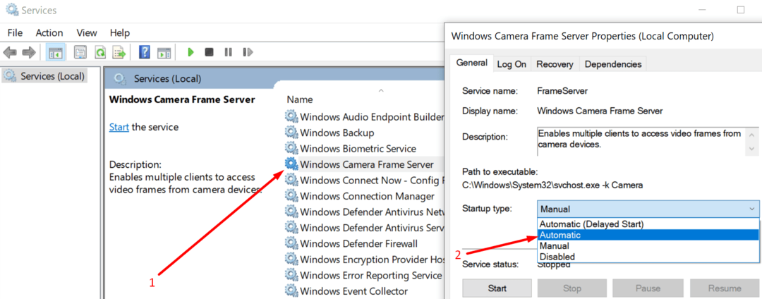 Windows-Kamerarahmen-Serverdienst