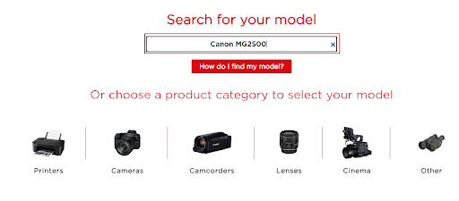 poiščite ime izdelka Canon MG2500