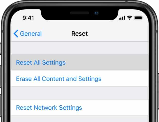 Állítsa vissza az összes beállítást az iOS rendszerben az iPhone XS készüléken