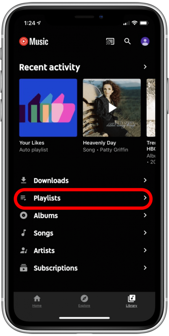 Wähle die Playlist-Ansicht in deiner YouTube Music App aus.