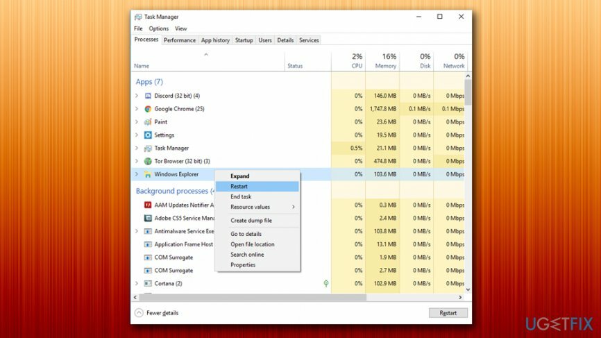 Taaskäivitage Windows Explorer