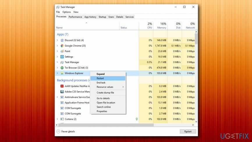 Рестартирайте Windows Explorer