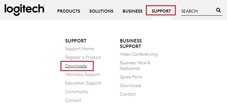 Vælg indstillingen Downloads på fanen Support fra Logitechs officielle websted