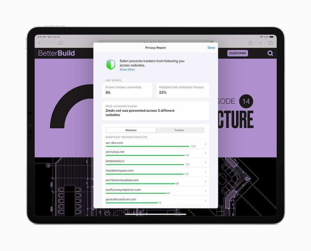 iPadOS 14 Safari -tietosuojaraportti