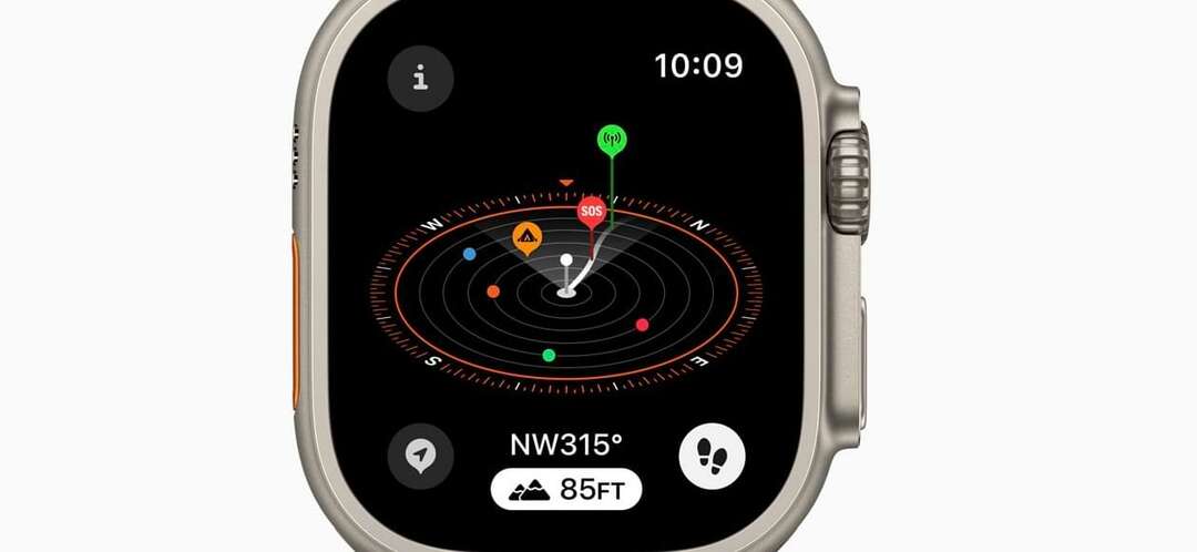 De interface van de Apple Watch Compass-app