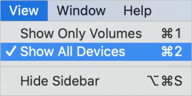 Zobrazit možnost Všechna zařízení z nabídky Disk Utility