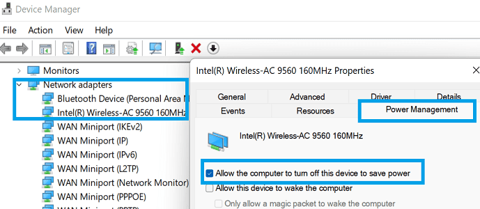 Netzwerkadapter-Energiespareinstellungen