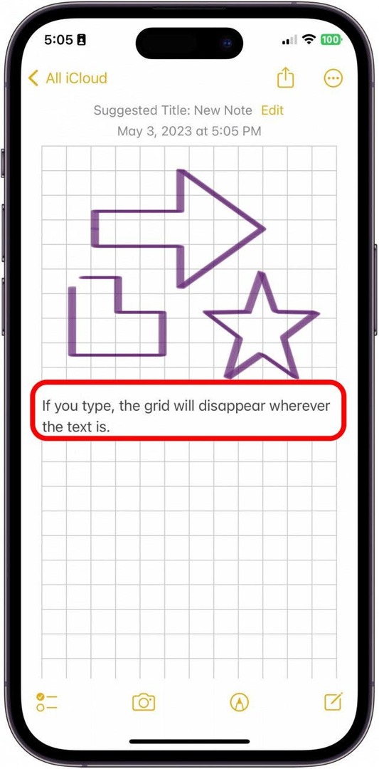 Λάβετε υπόψη ότι η πληκτρολόγηση πρώτα θα διαγράψει το πλέγμα, διαφορετικά μπορείτε να πληκτρολογήσετε μέσα στη σημείωση πάνω ή κάτω από τα σχέδια ή τα γραπτά σας.