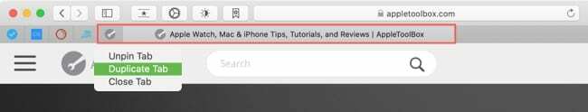 Duplizieren eines angehefteten Tabs in Safari