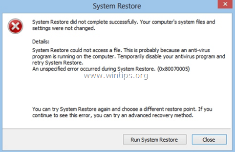 Ripristino configurazione di sistema 0x80070005