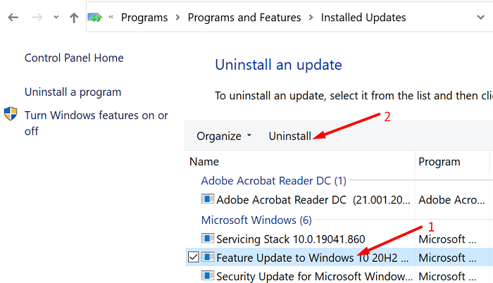 odinstaluj aktualizacje systemu Windows-10