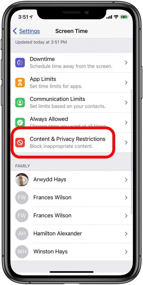 תוכן והגבלות פרטיות של אייפון ואייפד