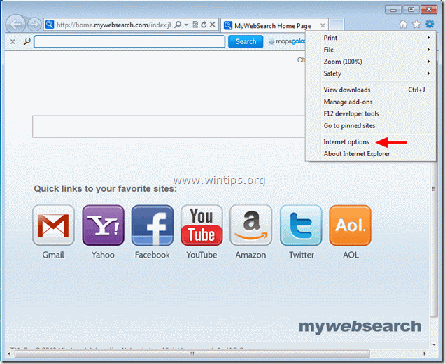 odstranit mywebsearch internet explorer