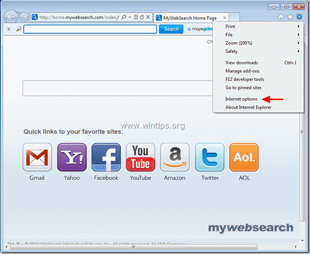 eemaldage mywebsearch Internet Explorer