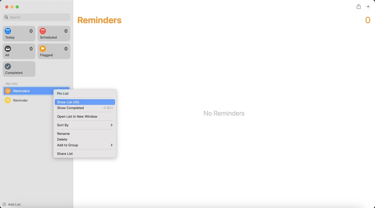 Snimka zaslona koja prikazuje opciju Prikaži informacije o popisu na podsjetnicima