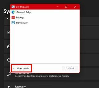 Task Manager Περισσότερες επιλογές