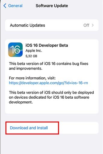 Загрузите и установите бета-версию iOS 16 для разработчиков.
