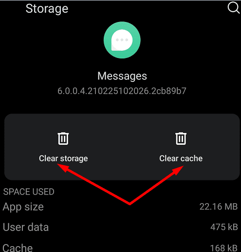 oneplus meddelanden app rensa cache