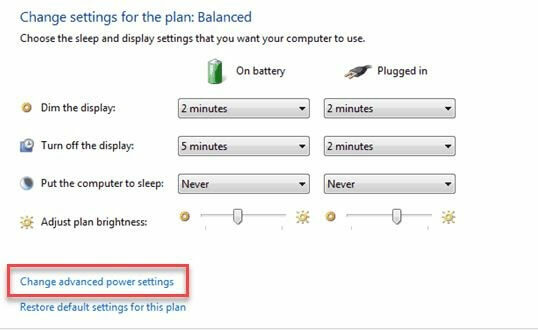 Haga clic en la pestaña Cambiar configuración avanzada de energía