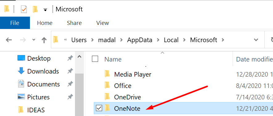 onenote klasörü appdata klasörü