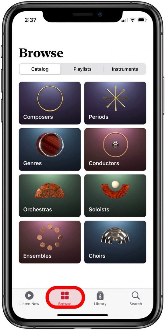 καρτέλα περιήγησης εφαρμογής κλασικής μουσικής της Apple