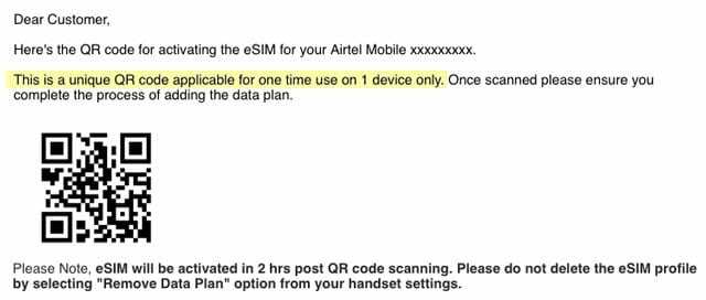 eSIM QR कोड केवल एक बार पुन: उपयोग या स्थानांतरण के बिना अच्छा है