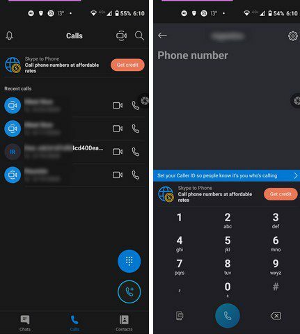 Clavier de numérotation Android Skype