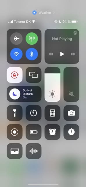 Captură de ecran care arată Centrul de control pe iOS