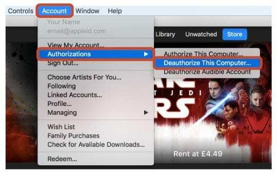 Zrušit autorizaci snímku obrazovky iTunes