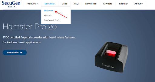 SecuGen - सर्विसेज पर क्लिक करें