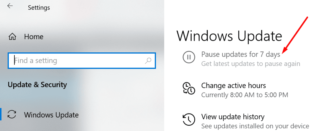 Windows 10 peatab värskendused 7 päevaks