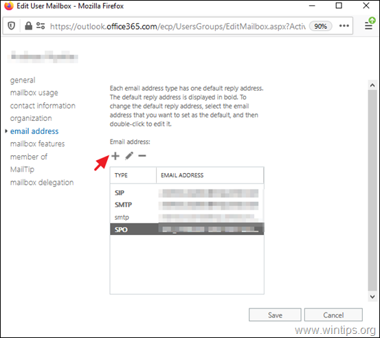 Dodaj alias e-mail Office 365 Exchange