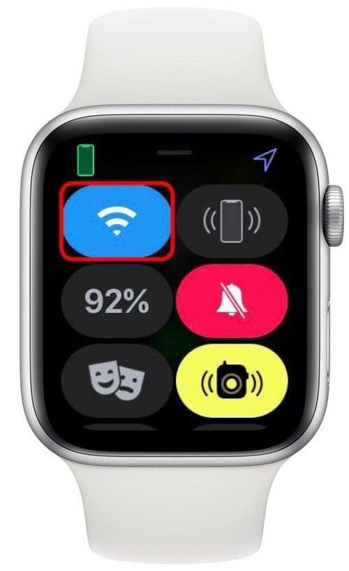 Mėlynas „Wi-Fi“ simbolis reiškia, kad „Apple Watch“ prijungtas prie „Wi-Fi“.