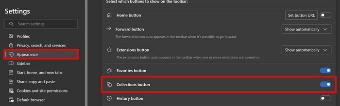 Microsoft एज में संग्रह बटन