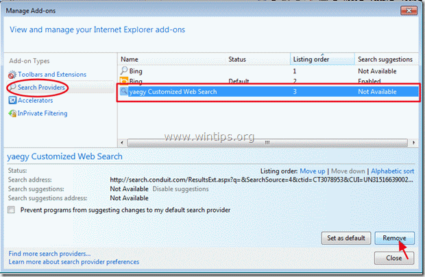 yaegy araç çubuğunu kaldır - Internet Explorer - www.wintips.org