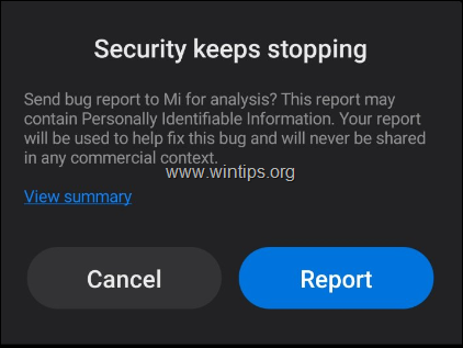 FIX: Securitatea continuă să oprească eroarea pe XIAOMI