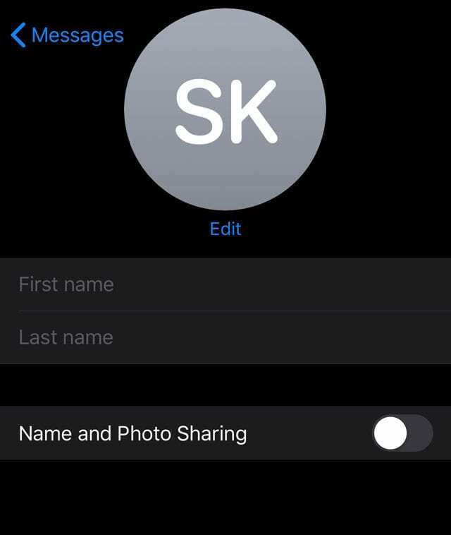 izklopite aplikacijo Message, ki deli vaše ime in fotografijo