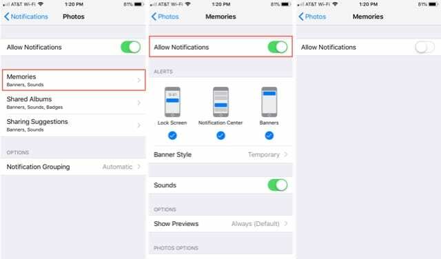 A Memories Notifications letiltása az iPhone készüléken