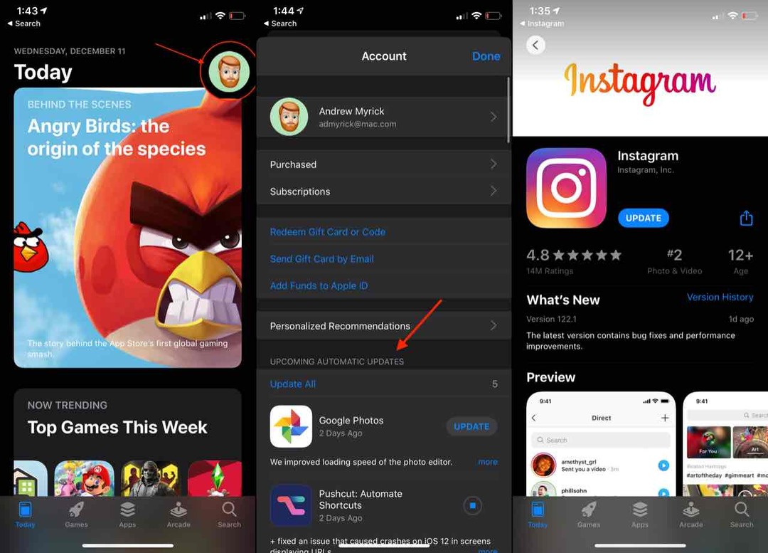 Compruebe la actualización de Instagram