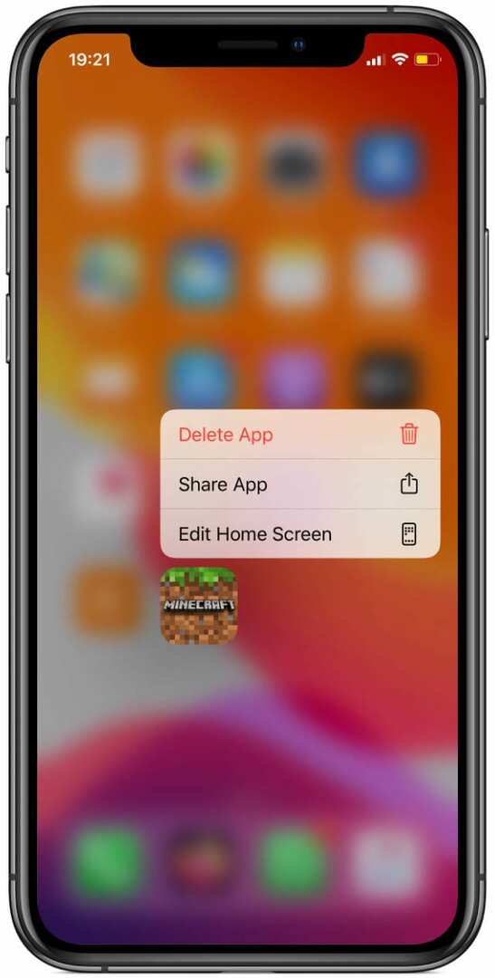 menu de ação rápida do aplicativo para iPhone