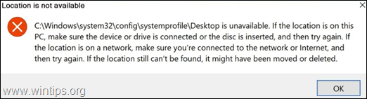 C:\Windows\system32\config\systemprofile\Desktop nav pieejams operētājsistēmā Windows 10