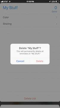 IPhone पर रिमाइंडर में डिलीट की पुष्टि करें।