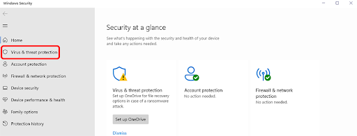 ვირუსებისა და საფრთხეებისგან დაცვა Windows Security-ში