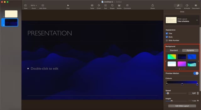 Taustaasetukset Keynote Mac -näyttökuva
