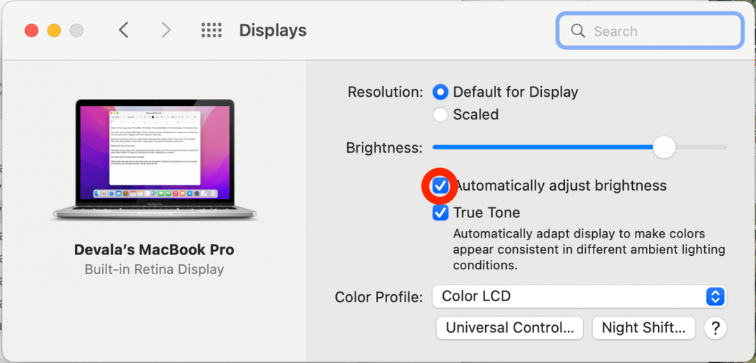 Vous pouvez également cliquer pour cocher ou décocher la case Ajuster automatiquement la luminosité.