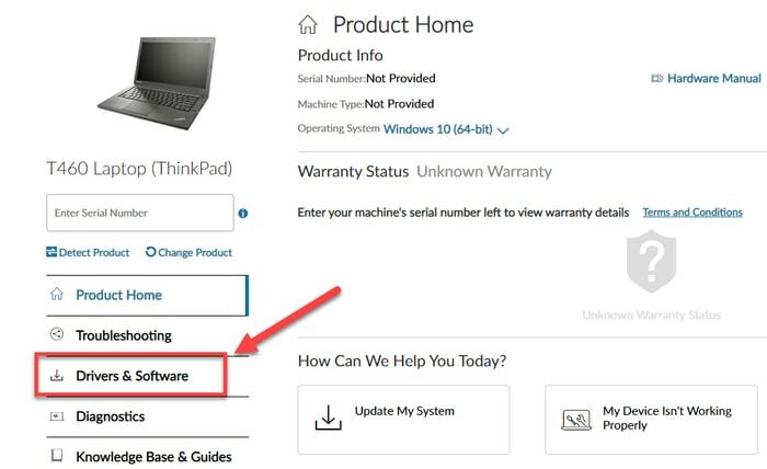 Sélectionnez les pilotes et logiciels de Lenovo Product Home