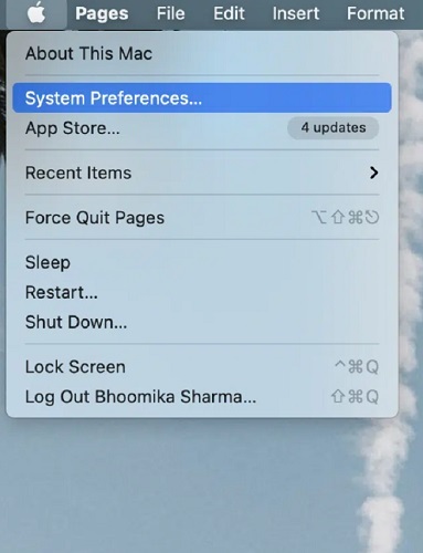 คลิกไอคอน Apple เพื่อเลือก System Preferences